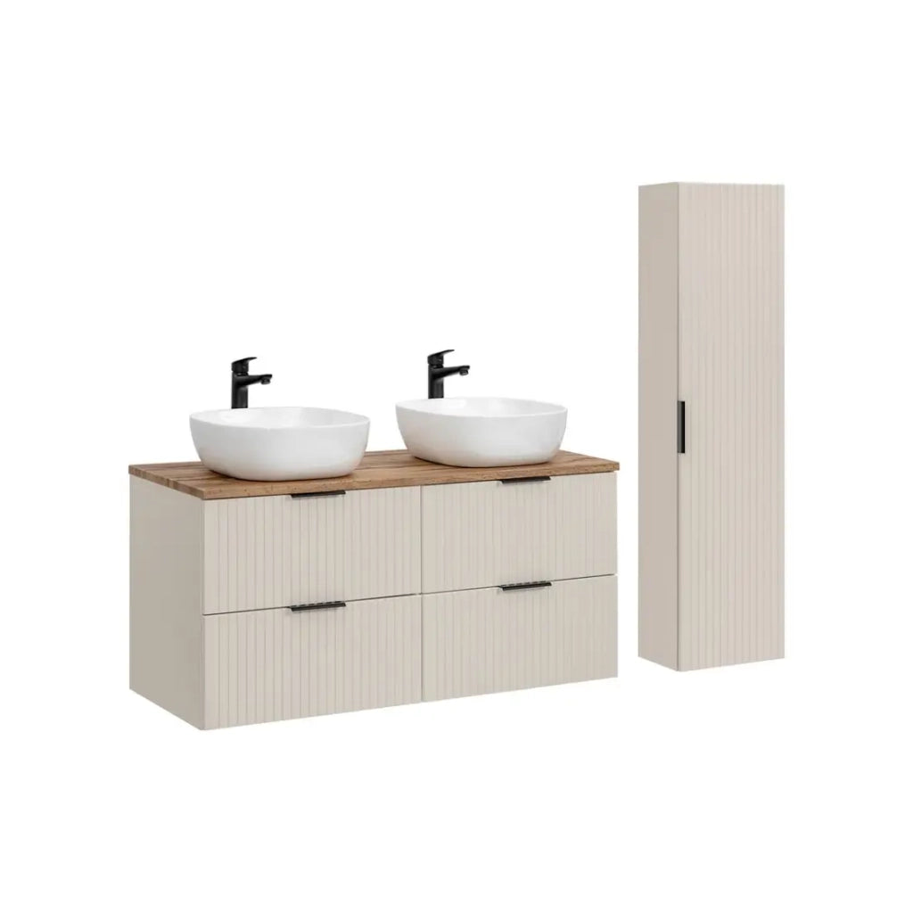 Set bagno NOXERA 120 cm – Marrone congo & wotan – 2 lavabi da appoggio + colonna