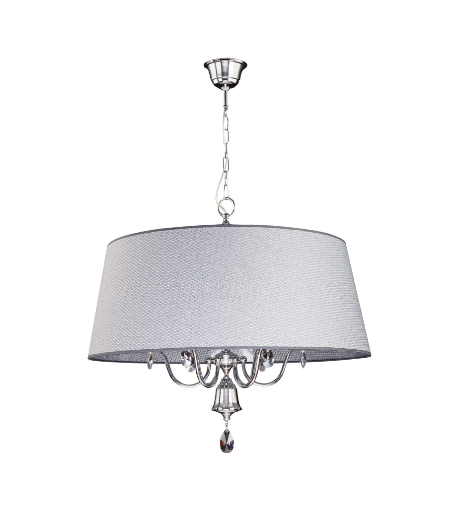 Lampadario cromato con cristalli paralume grigio 6xE27