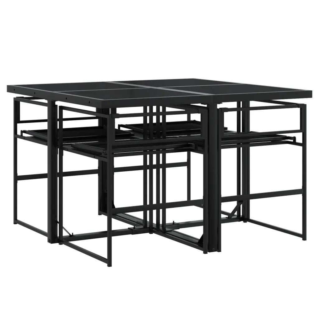 Set da Pranzo da Giardino con Cuscini Nero in Textilene