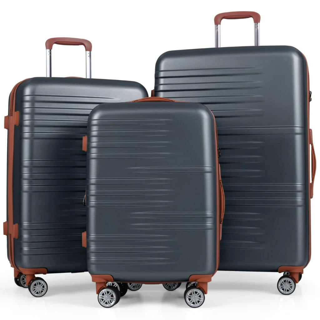 Set di 3 valigie rigide di dimensioni 40 x 23 x 58 cm 46 x 28 x 68 cm e 51 x 32 x 78 cm conformi alle normative TSA dal design moderno realizzate in ABS grigio. Codice articolo: 20_0017031.