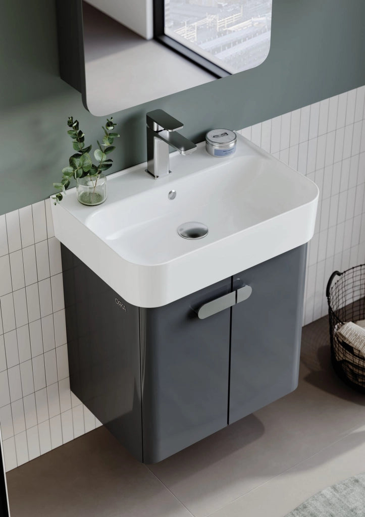 Set mobile lavabo con specchio (2 pezzi) "Orbit 55" - 55 x 38 x 62 cm - Antracite