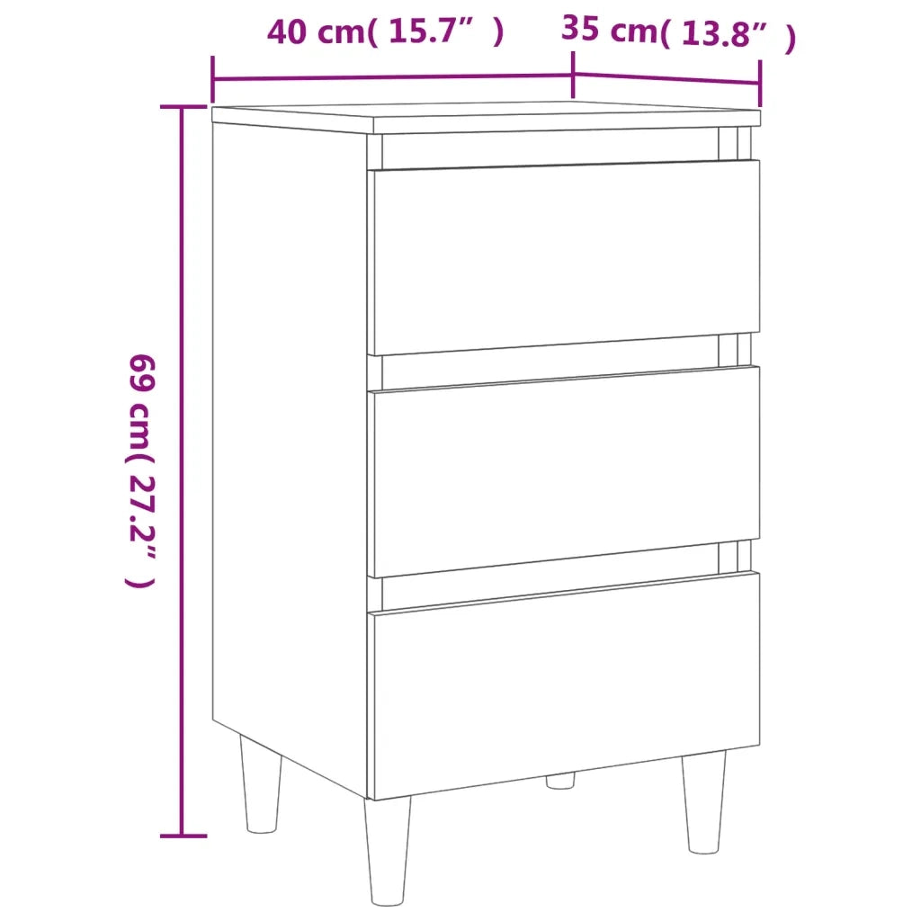 Set di 2 Comodini | Armadio da Notte | Mobiletto da notte con Gambe in Legno Massello Rovere Fumo 40x35x69cm