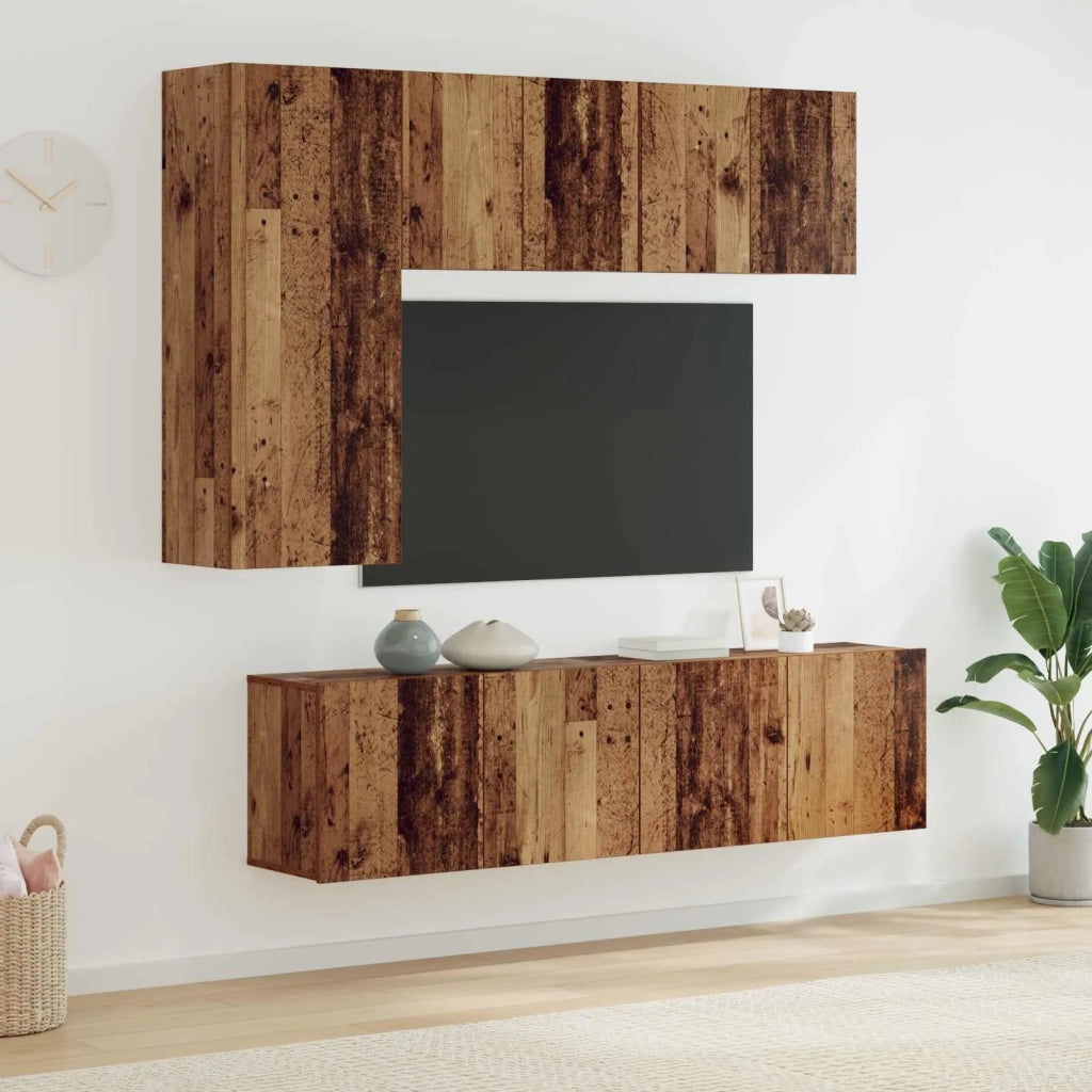 Mobile TV da Parete 5 pz-Set di 5 Credenza per TV sospesa Legno vecchio Legno multistrato 230253