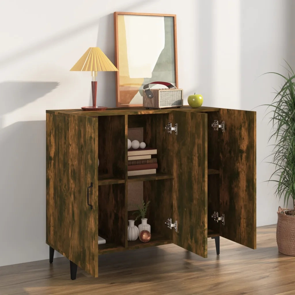 Credenza Rovere Fumo 90x34x80 cm in Legno Multistrato 817462
