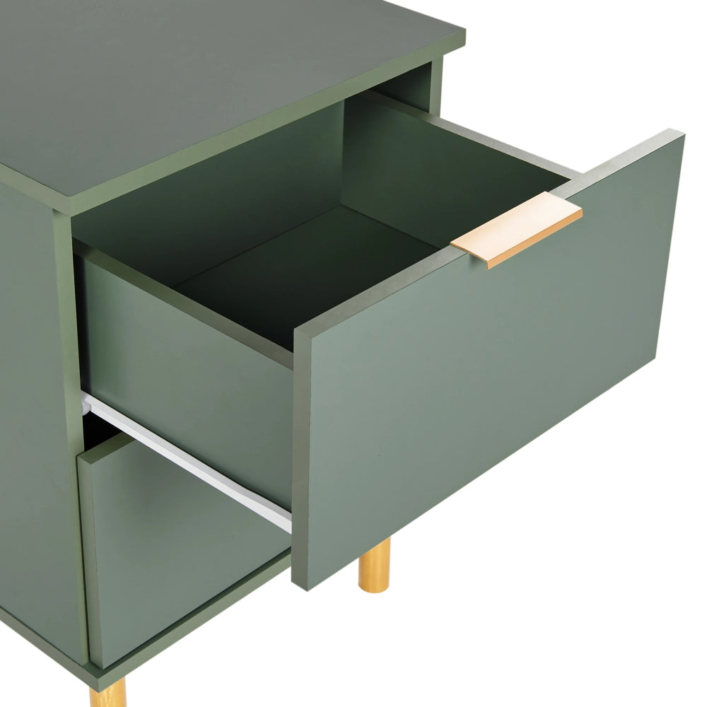 Comodino con  2 cassetti dettagli verde Oro stile moderno retrò