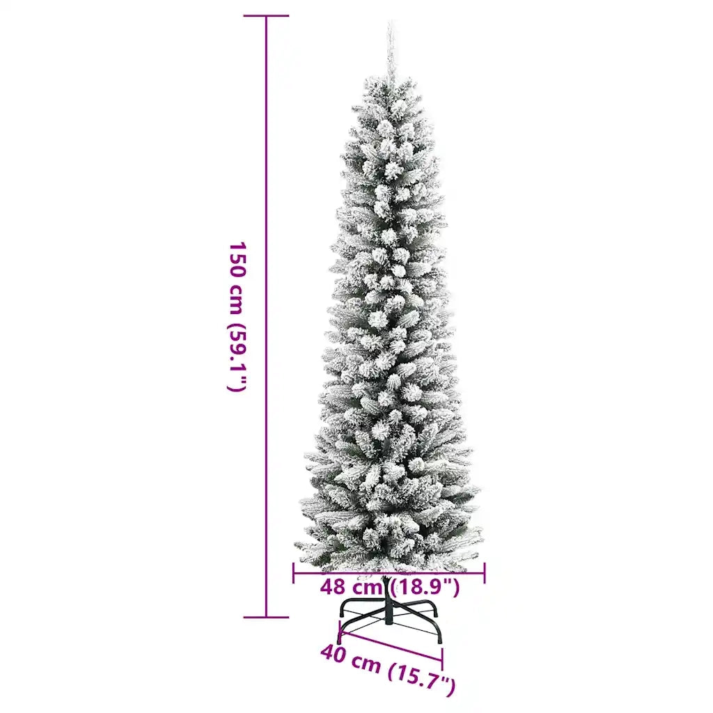 Albero Natale Artificiale Sottile Neve Floccata 150cm PVC e PE 4019686