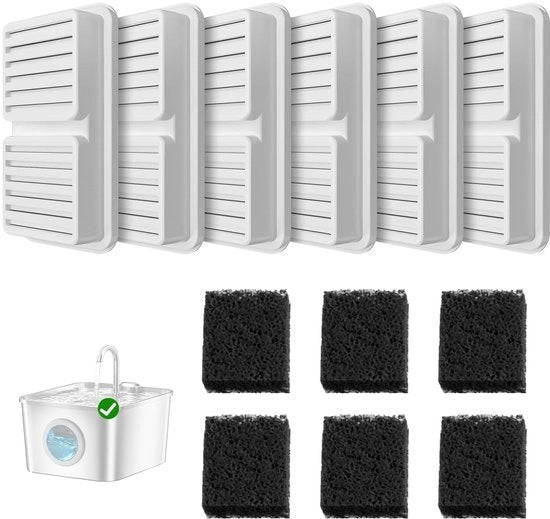 Set di sostituzione per filtro di acqua 2,6 L - 6 Filtro a carbone attivo - 6 Filtro a schiuma - Quadriplo filtro - Acqua sana e fresca - Filtro per animali domestici