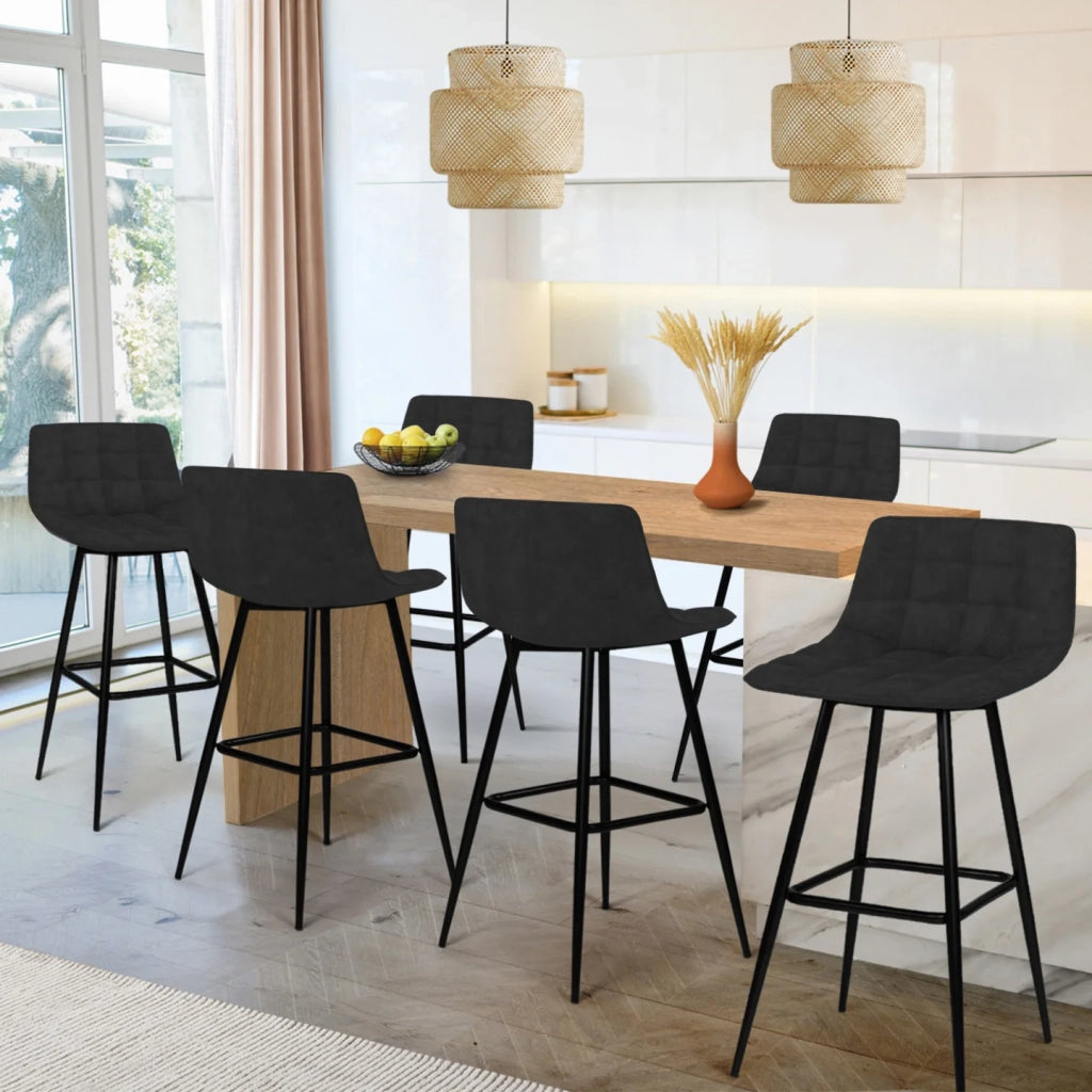 IDMarket - Set di 6 sgabelli da bar MADY in velluto nero