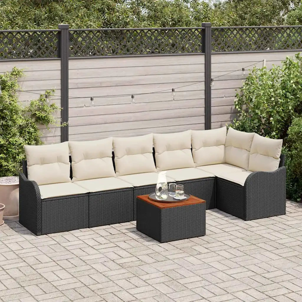 Set Divano da Giardino 7 pcs Nero e Crema polyrattan 3356129