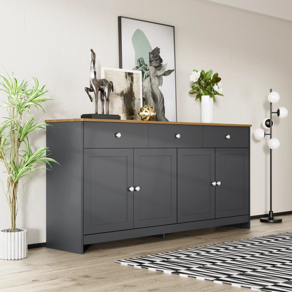 Sideboard in legno venato grigio e nero - Zephmum- 4 ante 3 cassetti