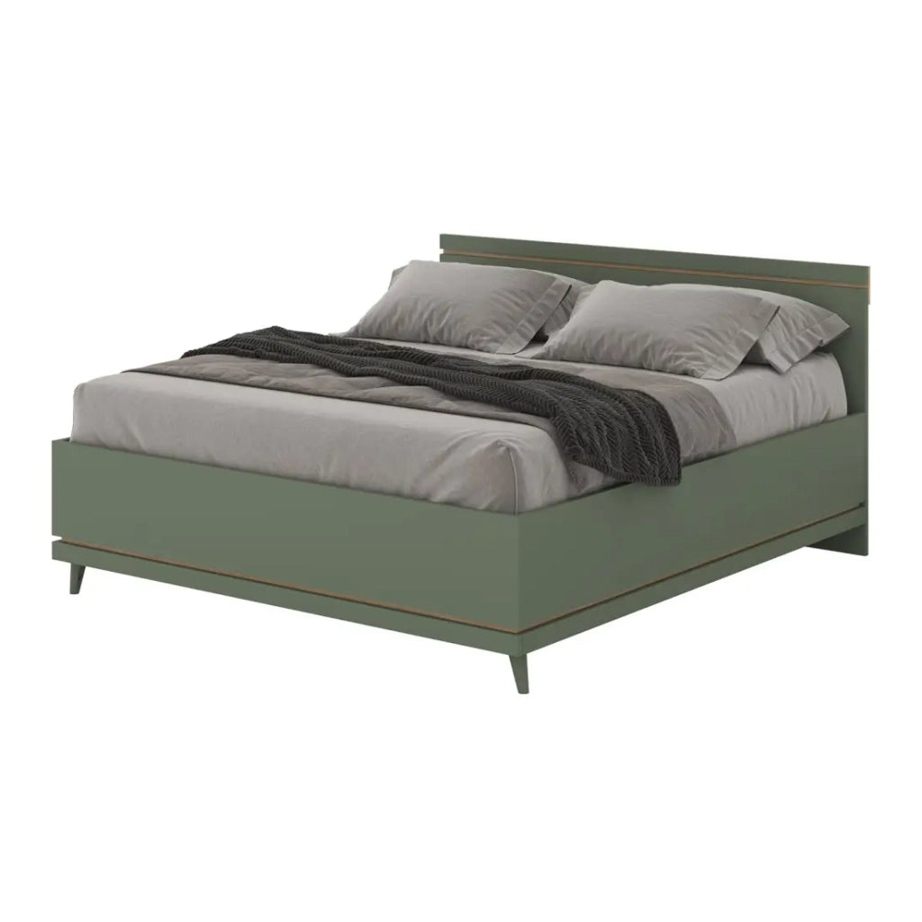 Letto contenitore NOKI – 160x200 cm verde e legno – Stile scandinavo