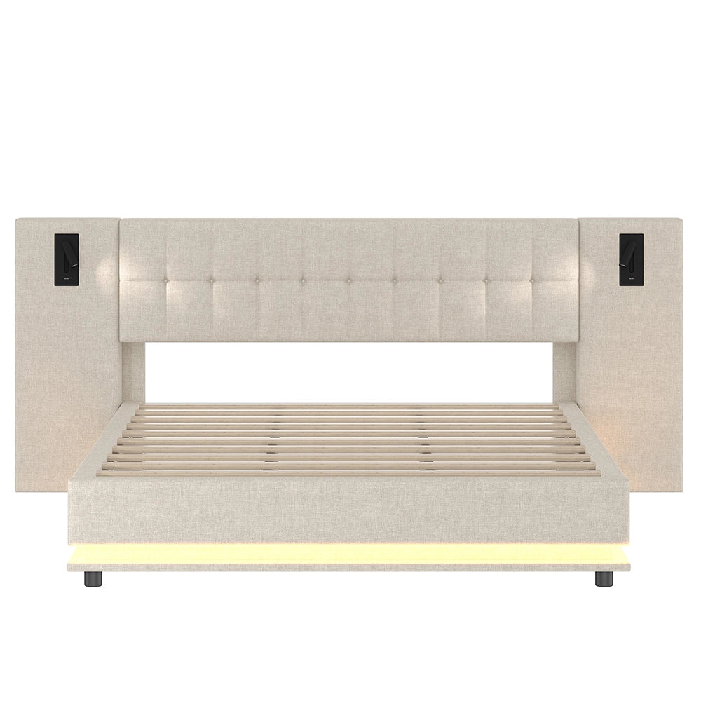 Letto-Xylo-180x200 cm-LED, spot, USB, lino beige