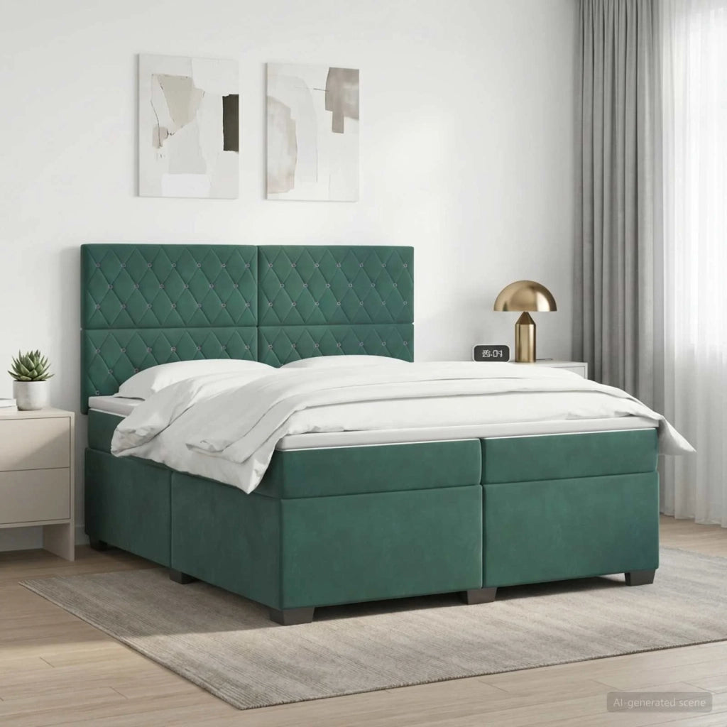 Letto box spring con materasso Verde Scuro 200 x 200 cm Velluto 3453707