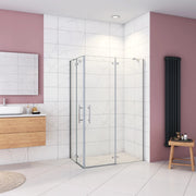 90x76x195 cm Box Doccia Ad Angolo Doppie Porte Apertura Battente in Vetro 6 mm Temperato Anticalcare Trasparente con 2 Barre Stabilizzatrici Cromo Lucido