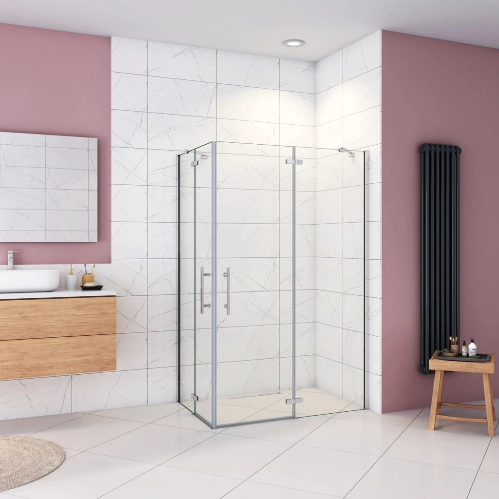 90x76x195 cm Box Doccia Ad Angolo Doppie Porte Apertura Battente in Vetro 6 mm Temperato Anticalcare Trasparente con 2 Barre Stabilizzatrici Cromo Lucido
