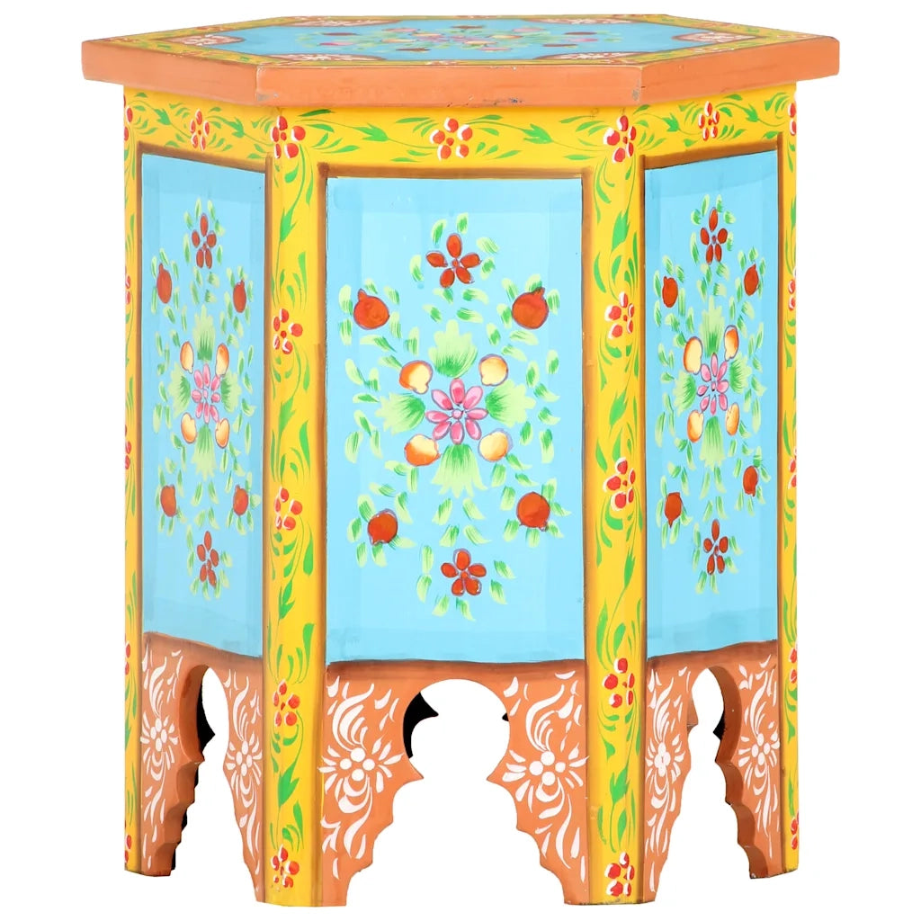 Tavolino | Tavolo laterale Dipinto a Mano Multicolore 38x33x42 cm Massello Mango