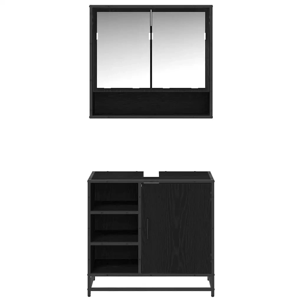 Set di mobili per il bagno 2 pcs Rovere Nero Legno multistrato
