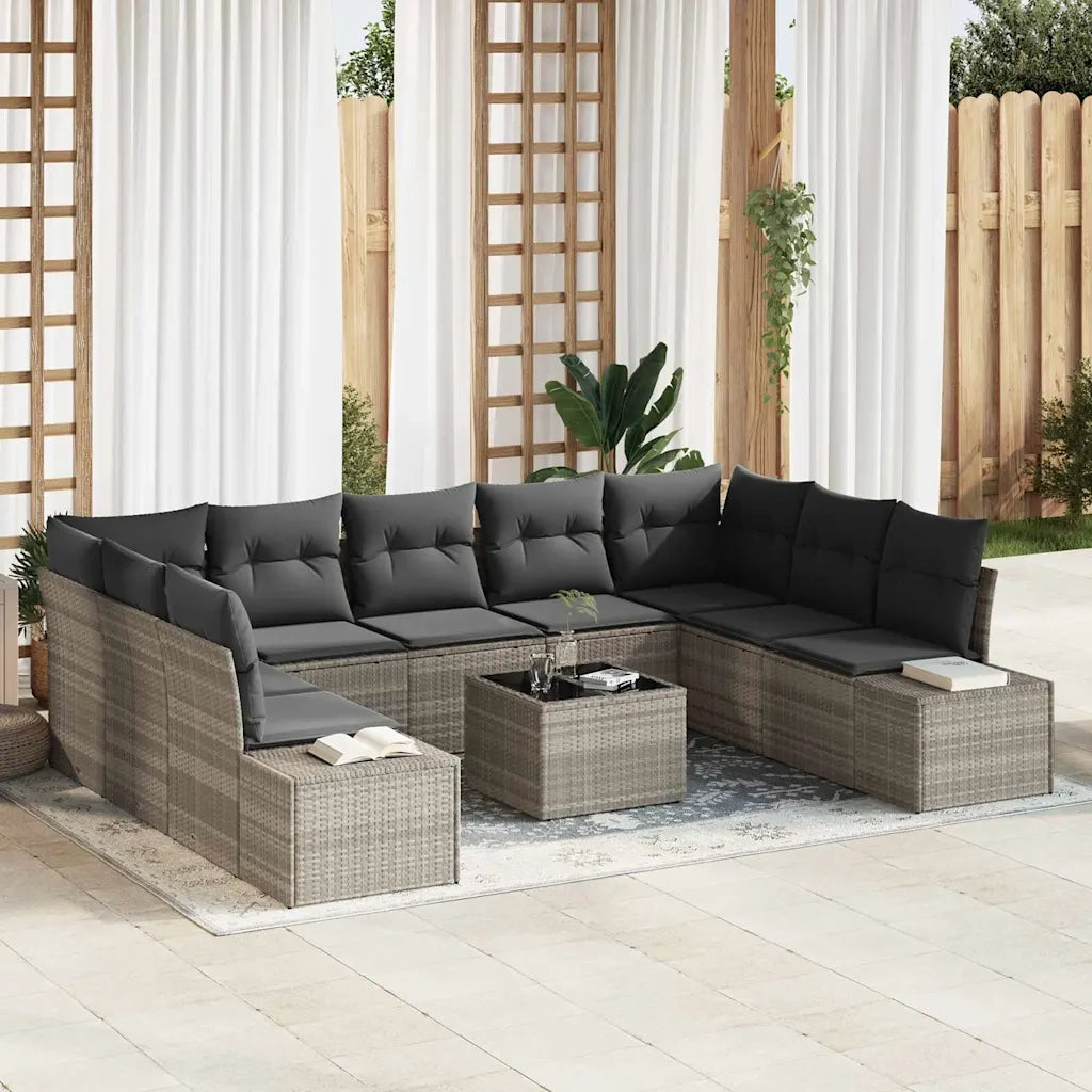 Set Divano da Giardino 10 pcs Grigio chiaro polyrattan 3347232