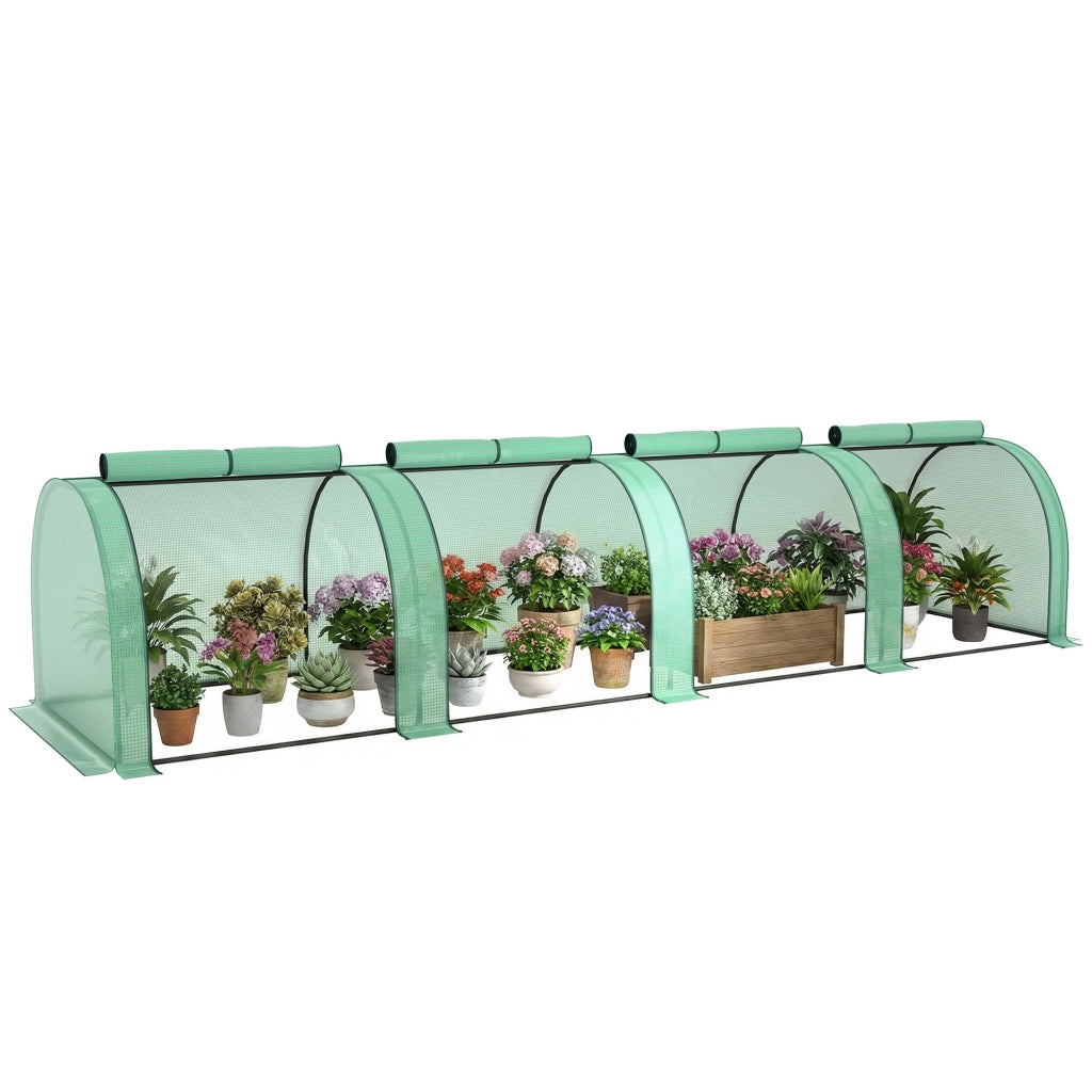 Serra da Giardino per Pomodori ¨C Xylo ¨C 4x1x0.80m Acciaio PE Anti-UV Verde con 4 Porte Zip