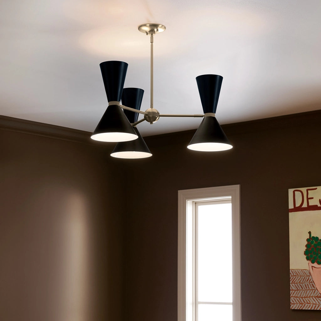 Sospensione Kichler Phix oro/nero con 3 paralumi 6xE27