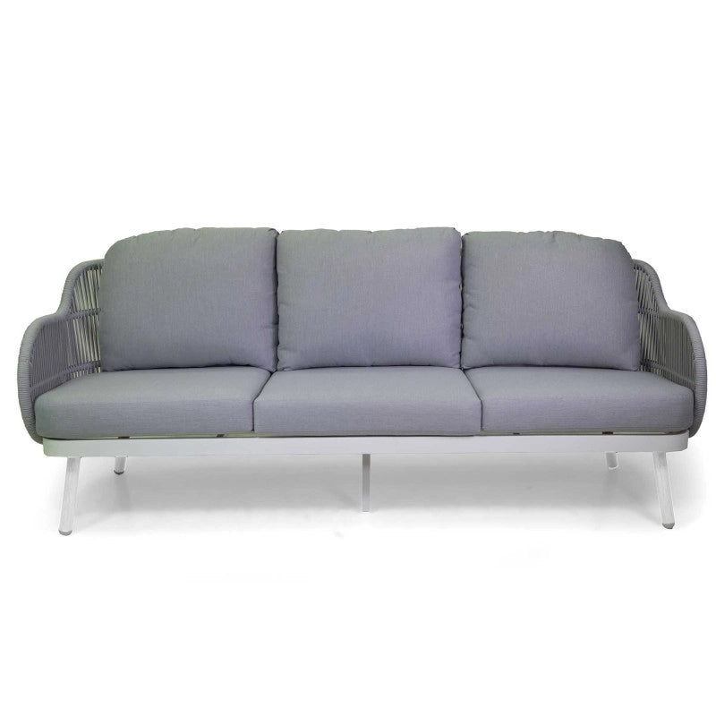 Salotto alluminio Wichita 3 posti bianco con cuscino e corda grigio chiaro