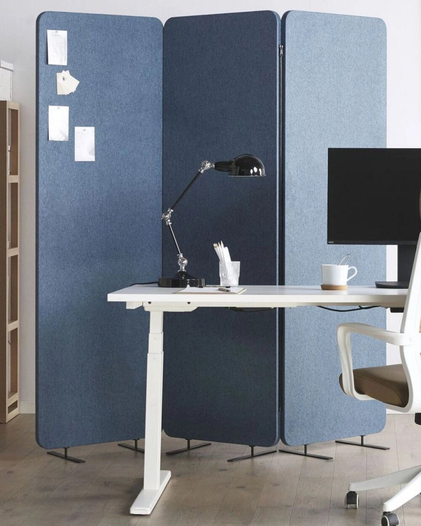 Paravento acustico a 3 ante separè divisorio ufficio blu moderno