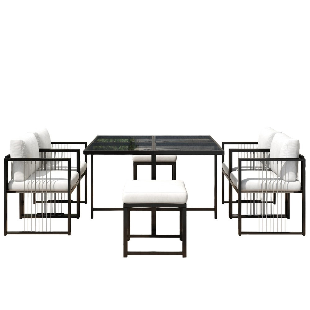 Set da pranzo esterno 7 pezzi - Zephmum - Tavolo vetro temperato per 6 persone