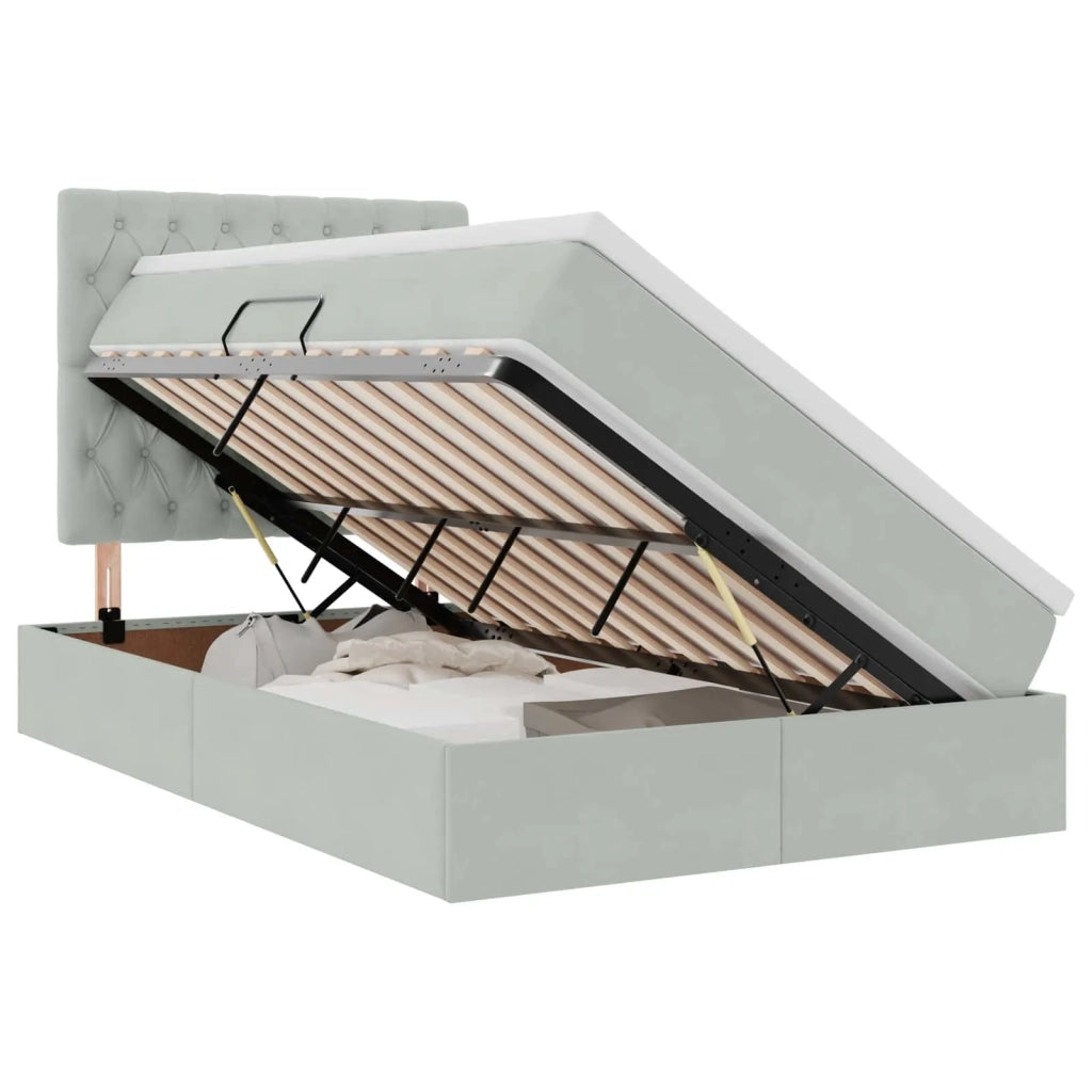 Letto con contenitore e LED Grigio chiaro 120 x 190 cm Velluto