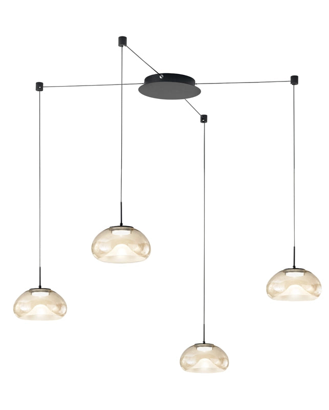Brena - Lampada a sospensione decentrata Cognac 4 luci - Fabas Luce - LED 40W dimmerabile - Montaggio con decentramento