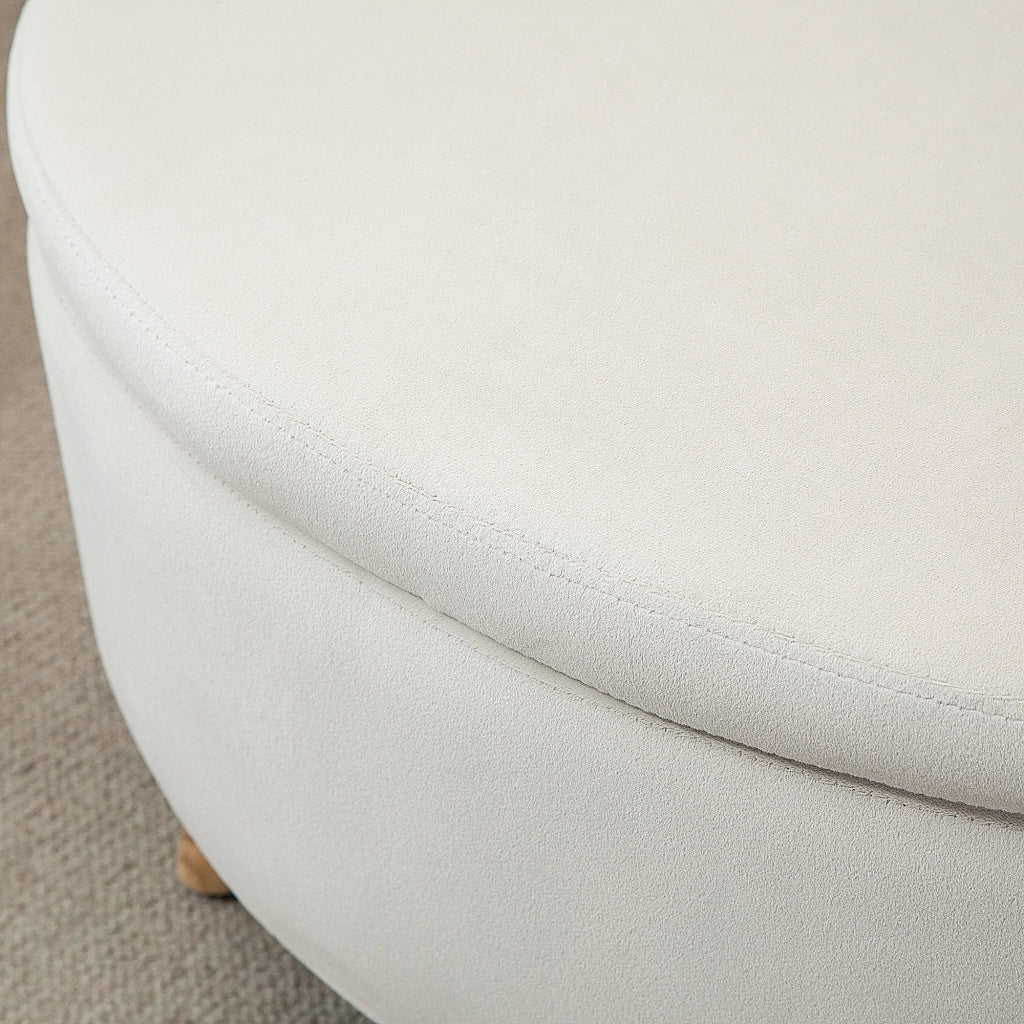 Pouf contenitore ovale ¨C Xylo ¨C velluto beige, gambe legno massello, 71x51,5x42 cm