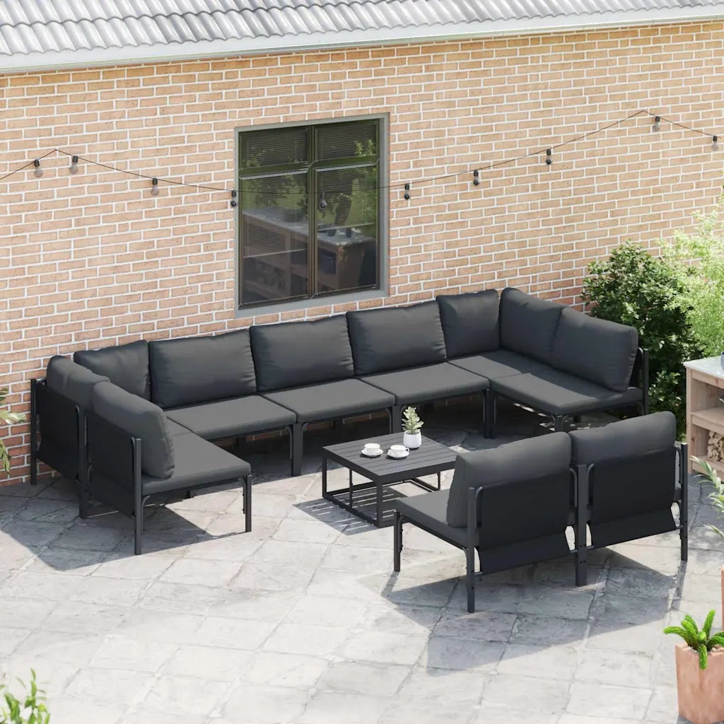 Set Divano da Giardino con cuscino 9 pcs Nero Acciaio