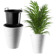Vaso da fiori KADAX da 40 cm con coperchio e inserto, in plastica bianca.