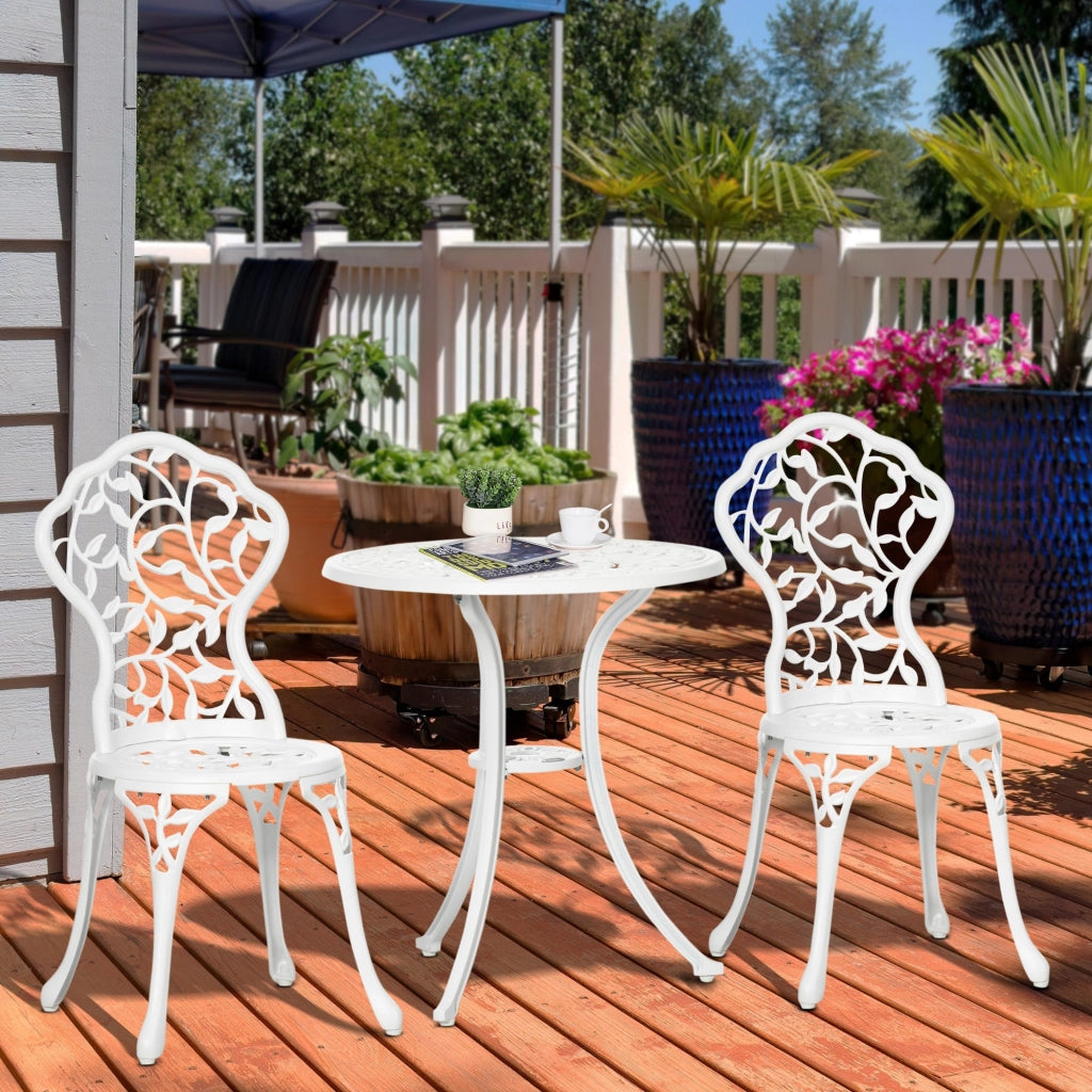 Set Tavolino e 2 Sedie da Giardino in Alluminio Bianco