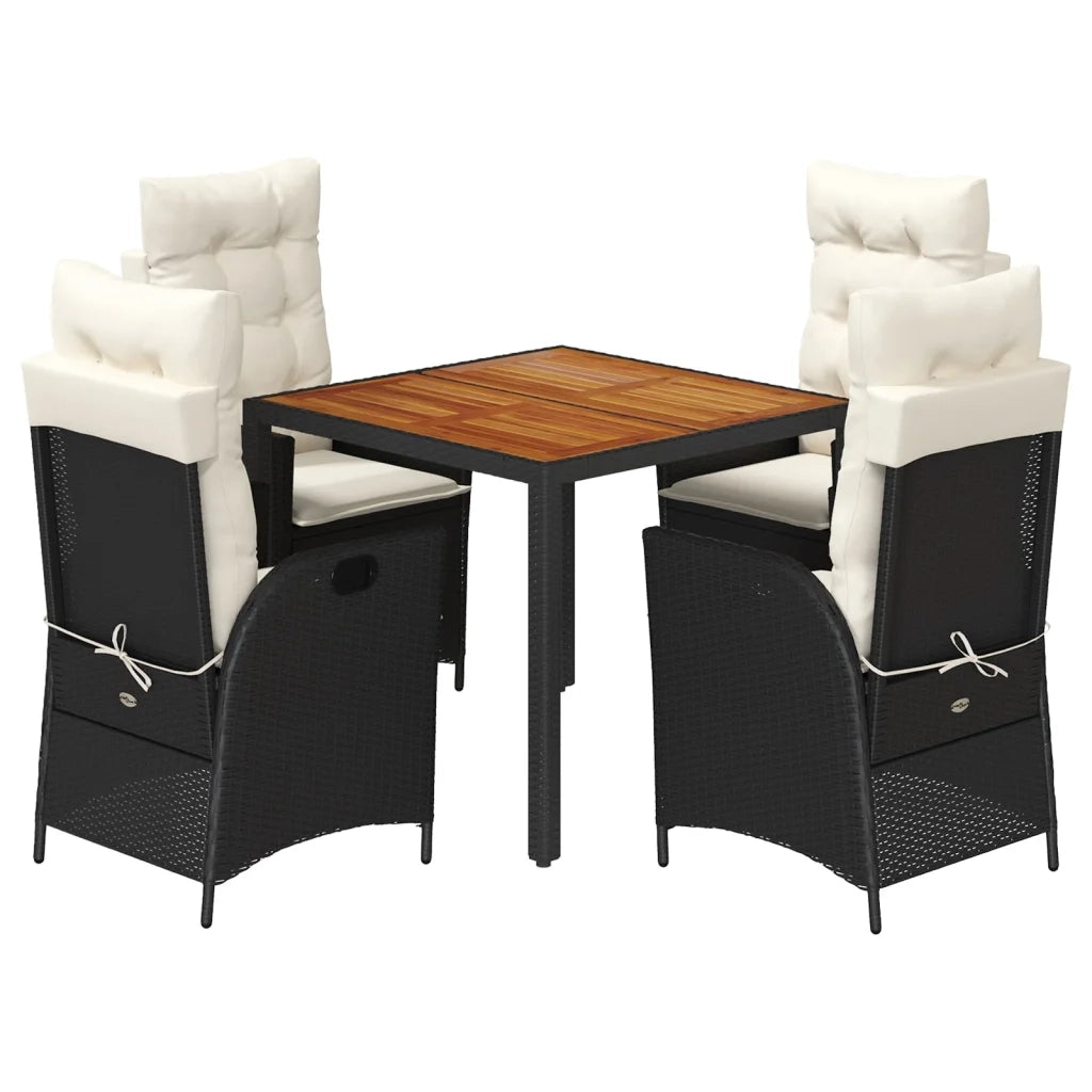 Set da Pranzo da Giardino 5 pz Nero con Cuscini in Polyrattan 3213086