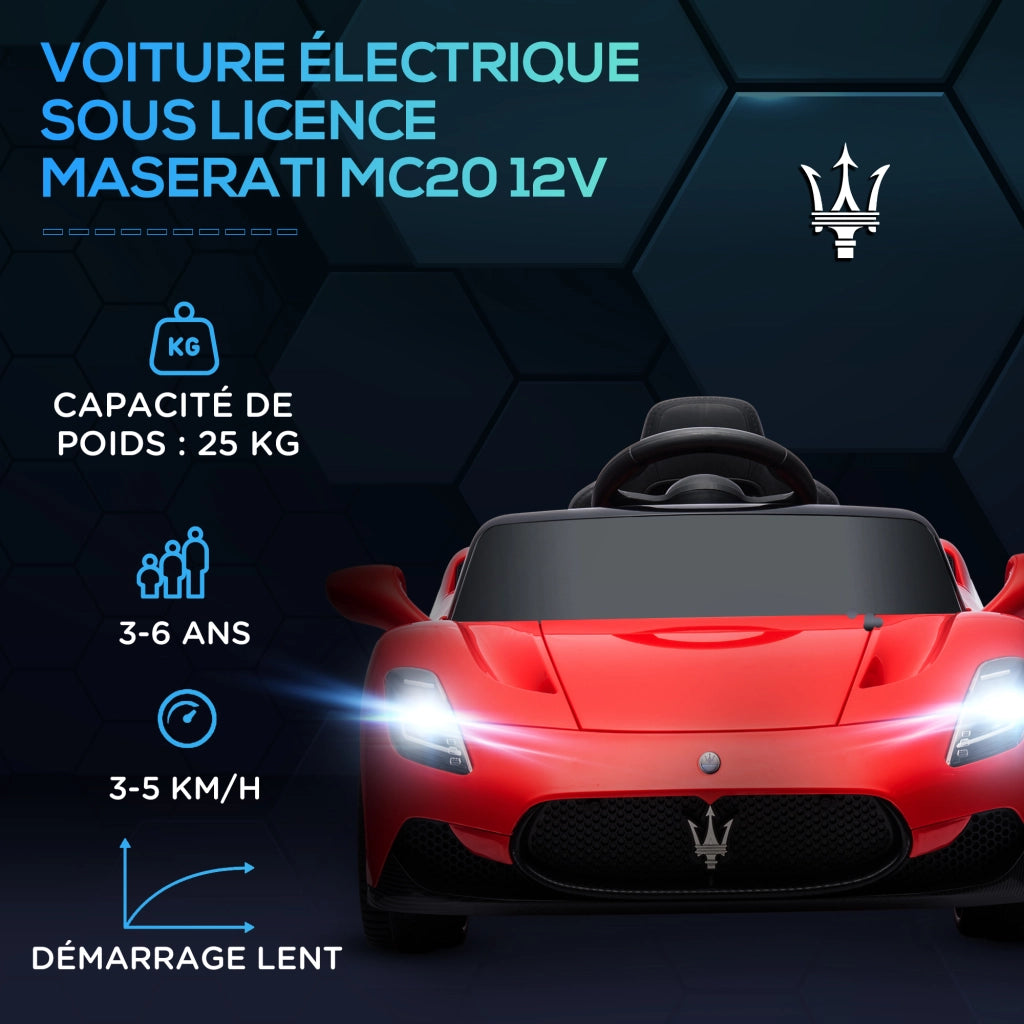 Auto elettrica per bambini Maserati MC20 12V ¨C Minimal ¨C Rosso, telecomando, LED, musica, 3-6 anni