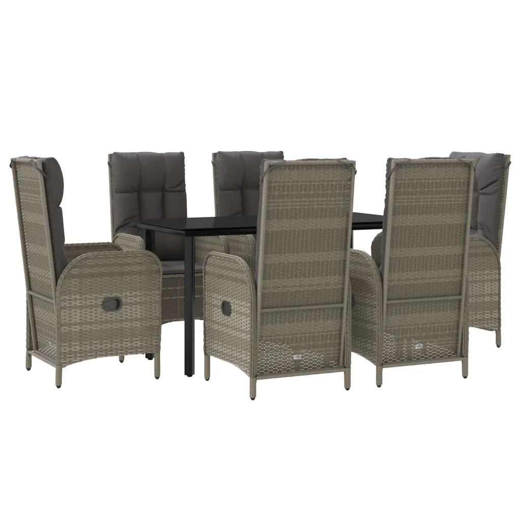 Set da Pranzo Giardino 7pz Nero e Grigio con Cuscini Polyrattan 3185200