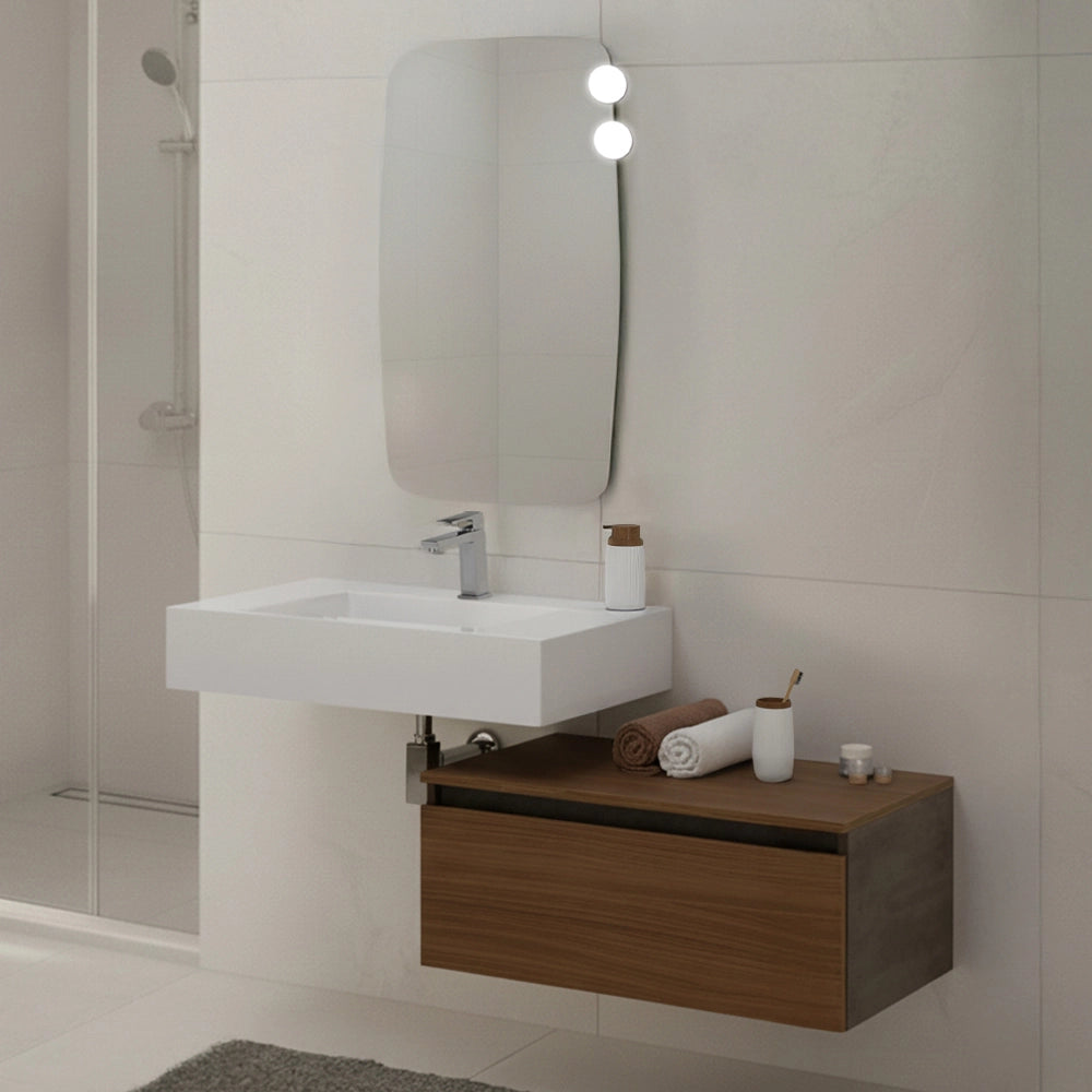 Specchio da parete con due LED 60x100 a filo lucido con angoli arrotondati – Aurea