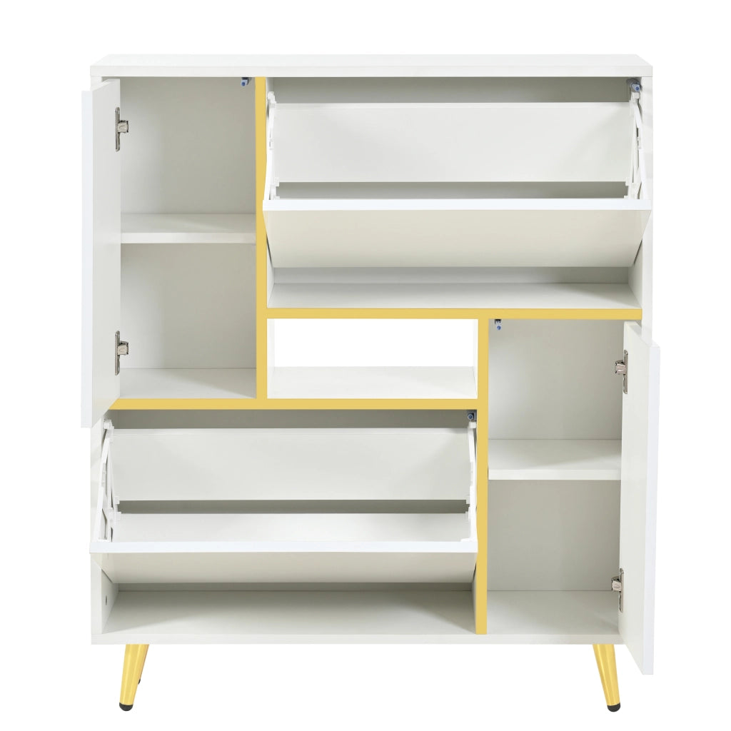 Scarpiera Moderna con LED ¨C Xylo ¨C Bianco Lucido, 16 Colori, 80x25x96 cm