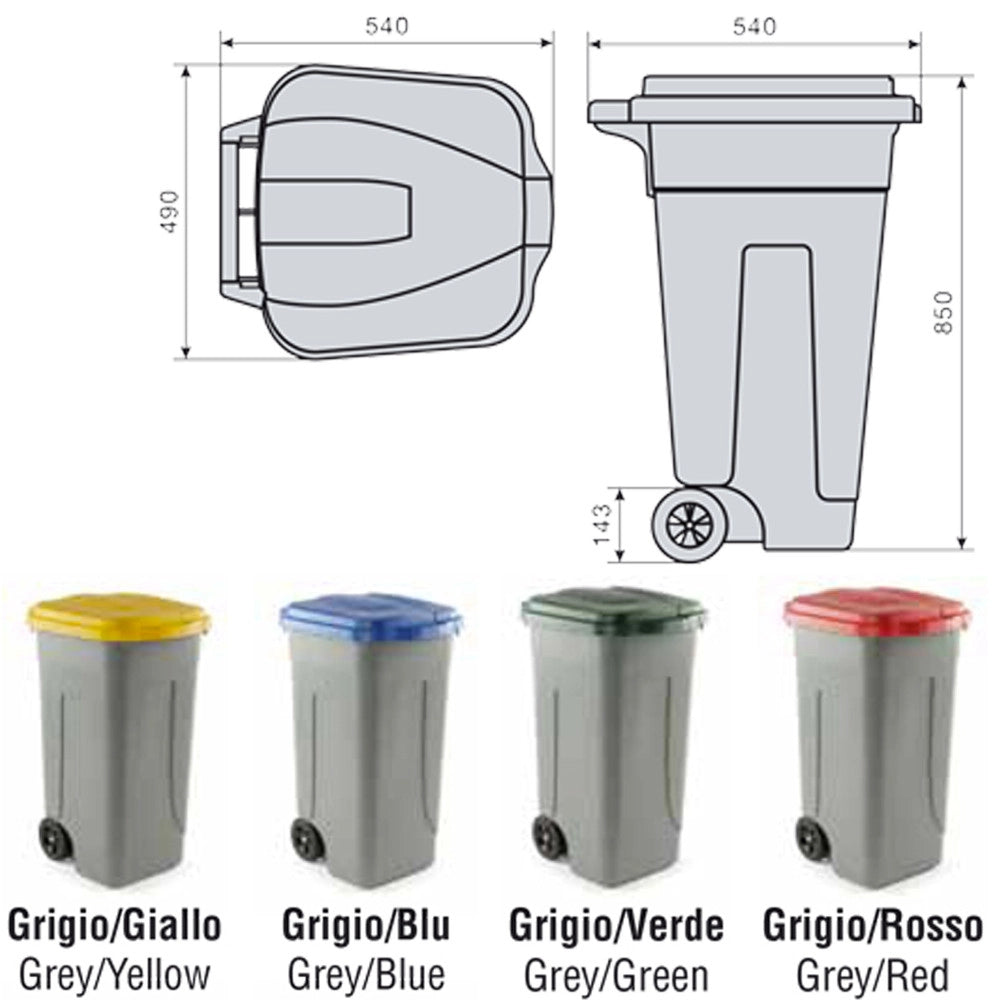 Trade Shop - Bidone Raccolta Differenziata 100 Litri Con Coperchio Colorato E Ruote 1 Solo Pz - Blu