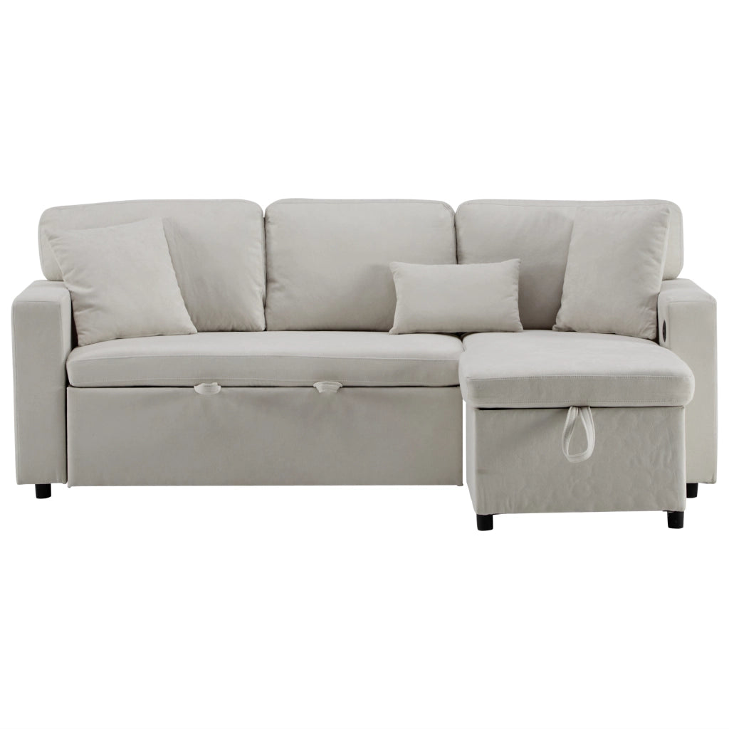 Divano Letto Angolare con Contenitore e Libreria ¨C MINIMAL ¨C Beige