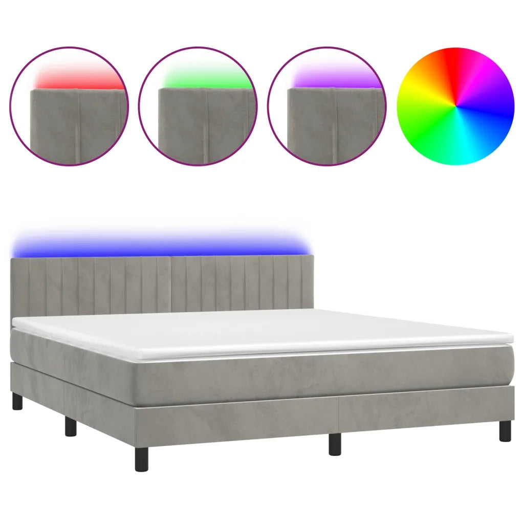 Letto a Molle con Materasso e LED Grigio Chiaro 160x200 cm Velluto