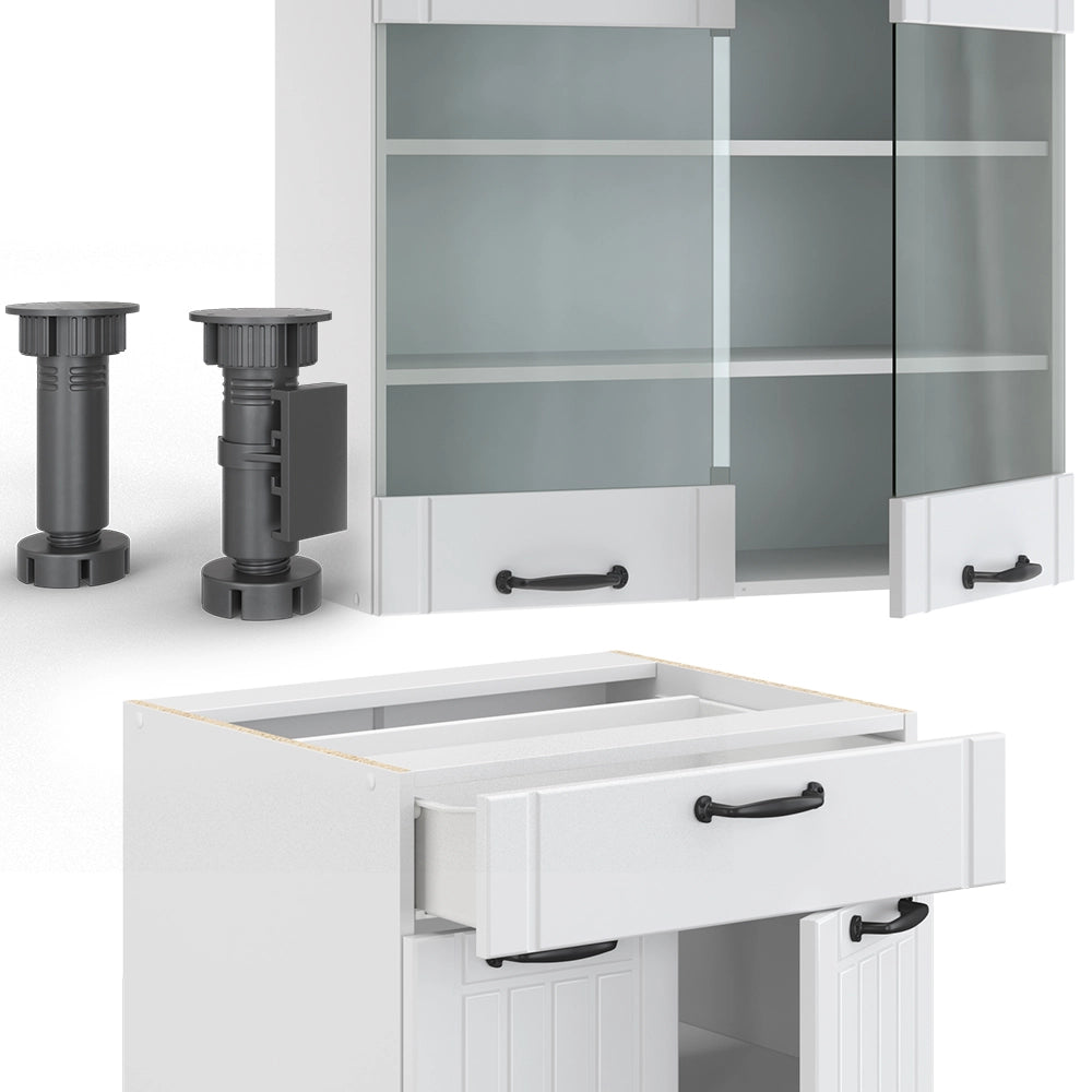 Cucina completa Fame-Line Bianco rustico/Bianco 140 cm, PL Marmo Vicco