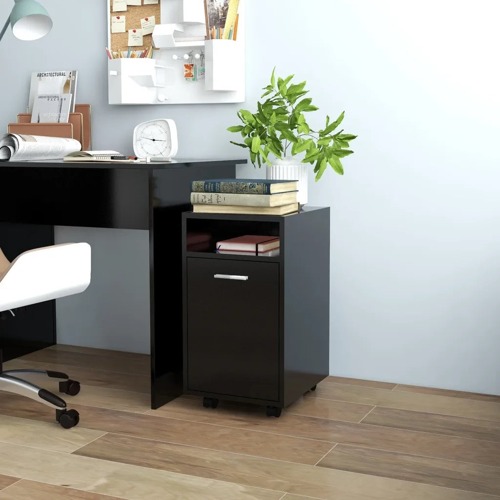 Credenza | Madia | Buffet da pranzo | Armadio da pranzo con Ruote Nera 33x38x60 cm in Legno Multistrato