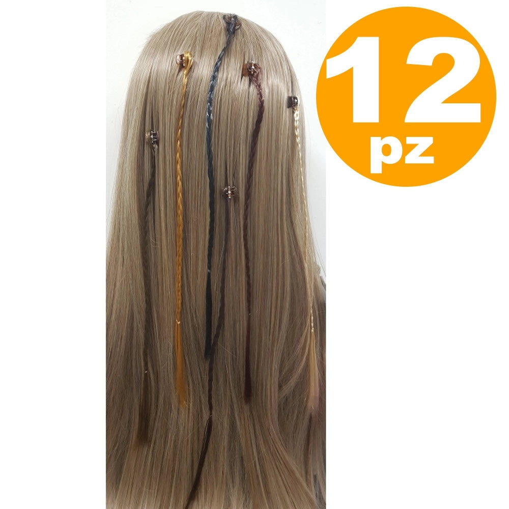Trade Shop - Set 12pz. Trecce Treccine Fascia Clip Pinza Extension Lunga 30cm Ferma Capelli -