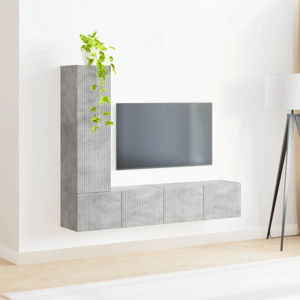 Set mobile TV 3 pcs Grigio cemento Legno multistrato