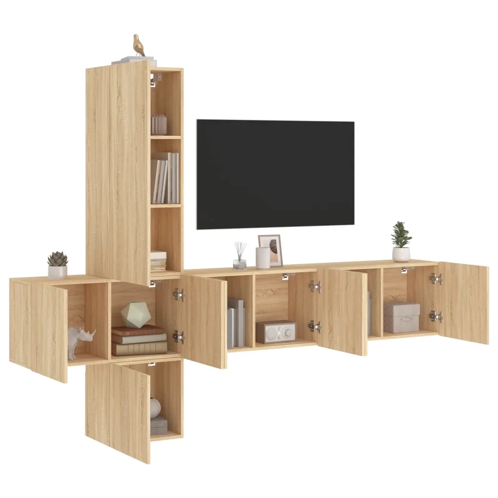 Mobili TV a Muro 5pz | Armadietto TV | Mobile Porta TV Rovere Sonoma in Legno Multistrato