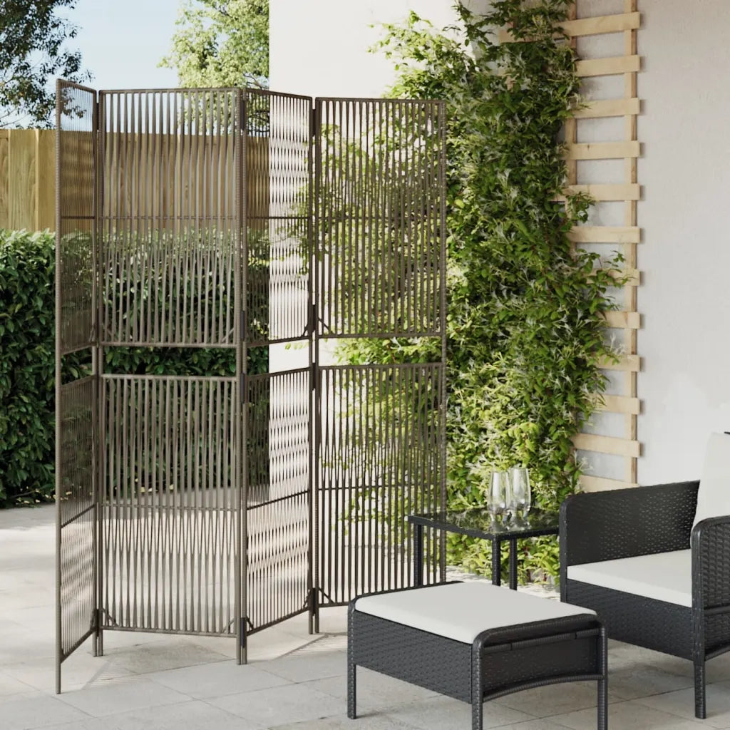 Divisorio per Ambienti | Divider per stanze | Paravento a 4 Pannelli Grigio in Polyrattan