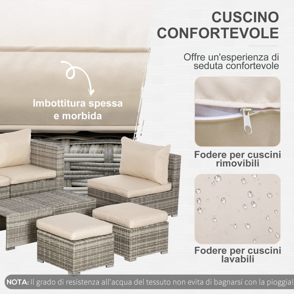 Set da Giardino 8 Pezzi in Rattan con Poltrone e Tavolini ¨C Minimal ¨C Beige