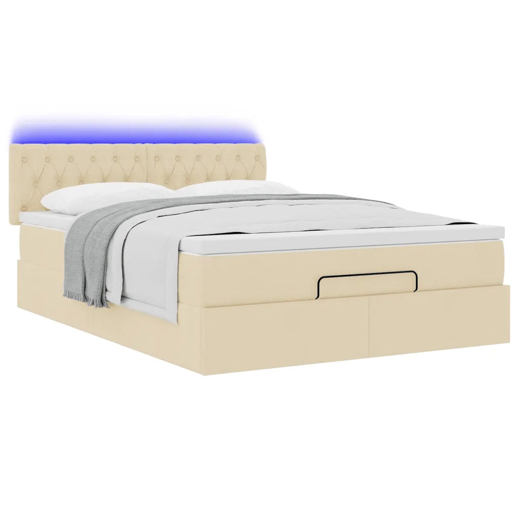 Pouf Letto con Materasso e LED Crema 140x190 cm