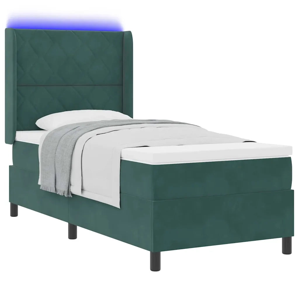 Letto a molle con strisce LED Verde Scuro 90 x 200 cm Velluto 3343907